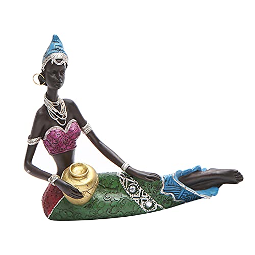 perfk Escultura de Resina Estatua de Mujer Africana de Creativa Artesanía Adornos Estantería de para Colecciones, B, Individual