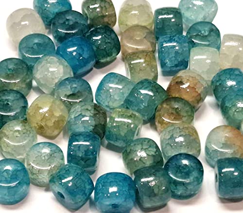 Perlas de piedras preciosas, piedras de ágata, patrón de dragón, perlas de barril, 8 mm, piedra semipreciosa natural con agujero para enhebrar para la fabricación de joyas (azul)