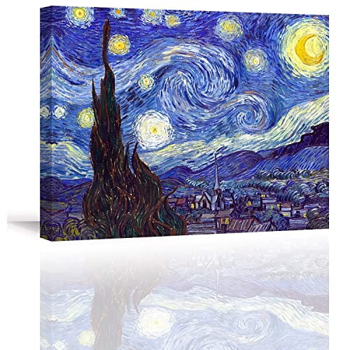 Piy Painting Cuadro en Lienzo Reproducción Starry Night by Van Gogh Pinturas murales Paisaje Abstracto Decoración Impresiones de Lienzo para Sala de Estar Decoración de Dormitorio 30x40cm