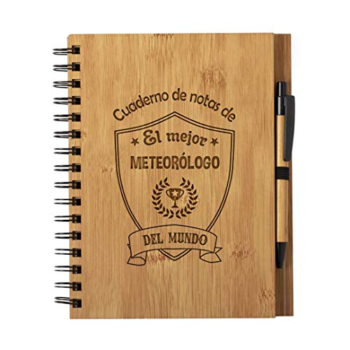Planetacase Cuaderno De Notas El Mejor Meteorologo Del Mundo - Libreta De Madera Natural Con Boligrafo Regalo Original Tamaño A5