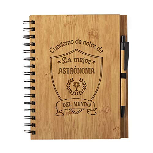 Planetacase Cuaderno de Notas la Mejor astronoma del Mundo - Libreta de Madera Natural con Boligrafo Regalo Original Tamaño A5