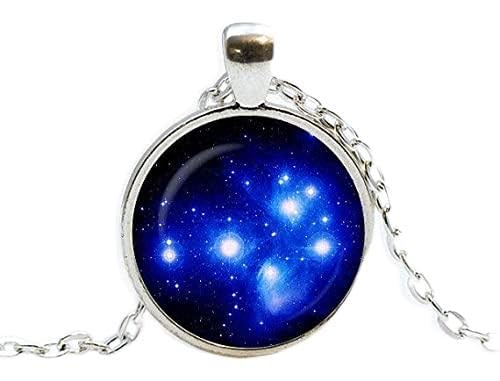 Pleiades Star Cluster - Collar de cristal con diseño de estrellas de Pleyades. Galaxia, espacio, collar de universo, regalo de cumpleaños