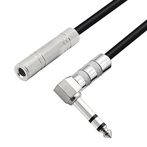 PNGKNYOCN Cable de extensión estéreo de 1/4 pulgadas, ángulo recto, 6,35 mm, macho a hembra, TRS estéreo para amplificadores, guitarras, equipos de cine en casa, etc. (50 cm)