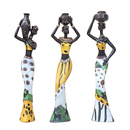 POHOVE 3pcs Africano Figura Escultura Mujer Figurita Estatua, Mujer Figura Arte Estatuillas, Africano Exótico Niña Figurita, Resina Humano Decorativo Figuritas para Salón Hotel Oficina