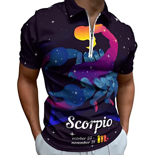 Polo con cremallera para hombre, diseño de constelación del zodiaco Escorpio, camiseta de golf de manga corta ajustada