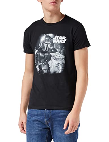 Popgear, Camiseta The Mandalorian para Hombre, T-Shirt Baby Yoda Oficial, Talla S-XXL, Color Negro