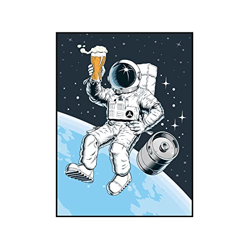 Póster astronauta cerveza espacio universo luna constelaciones cosmos impresión artística de pared 30 x 40 DIN A3 sin marco (astronauta cerveza)