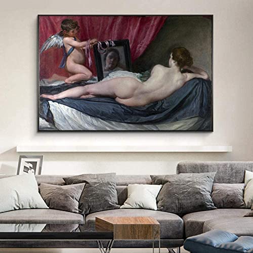 Póster de arte de 40x60cm, pósteres e impresiones artísticos de pared clásicos de Venus en espejo sin marco, cuadros de lienzo de arte famoso de Venus