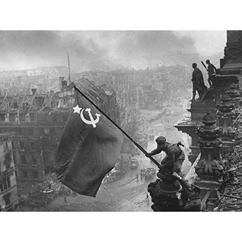 Póster de Khaldei War WWII URSS con bandera sobre Reichstag