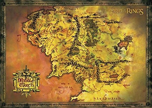 Póster "El Señor de los Anillos" Mapa de la Tierra Media (91,5cm x 61cm) + 2 marcos negros para póster con suspención