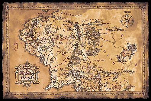 Póster El Señor de los Anillos - Mapa de la Tierra Media (oscuro) (91,5cm x 61cm) + 1 Póster con motivo de paraiso playero