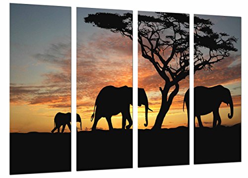 Poster Fotográfico Paisaje Atardecer Naturaleza Africana, Elefantes Animal Tamaño total: 131 x 62 cm XXL
