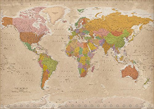 Póster XXL Mapa del Mundo 2018 - Vintage/Antiguo MAPS IN MINUTES® [Versión en Inglés] (140cm x 100cm) + 1 Póster con motivo de paraiso playero