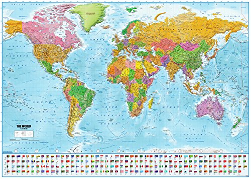 Póster XXL Mapa del mundo con banderas - Versión 2021 [En Inglés] (140cm x 100cm)