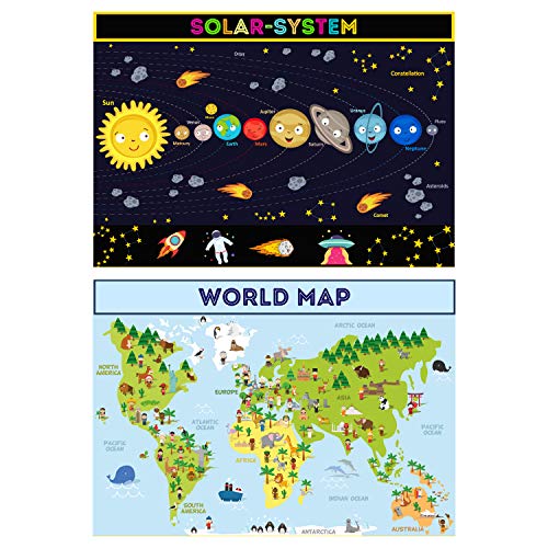 Pósters educativos para niños SPORTAXIS - Carteles de aprendizaje preescolar - A3 (29,7 x 41,9 cm) (estilo B) (sistema solar - mapa del mundo)