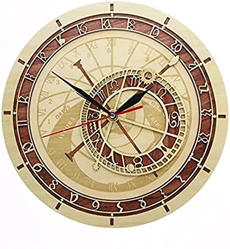Praga Reloj astronómico en Madera República Checa Astronomía Medieval Arte de Pared Astrología Reloj de Pared Decorativo Obras de Arte Praga Regalo