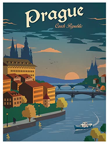 Prague Vintage Travel 70 MAXI Poster - Póster de arte de película en varios tamaños para ideas de sala de estar o dormitorio. Imágenes de películas de culto sin bordes Classic Iconic 70s 80s 90s Vint