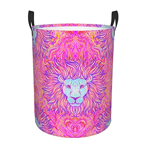 Preciosa cesta de almacenamiento de ropa con diseño de león africano circular