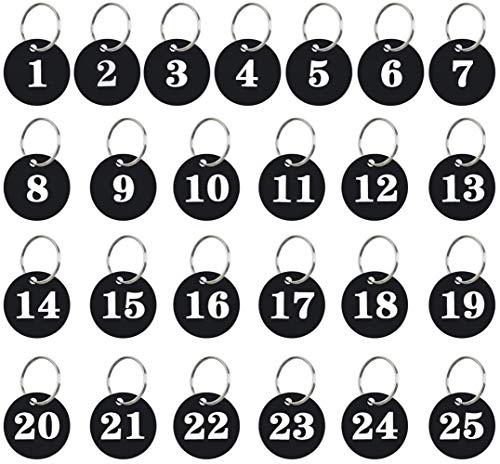 ProLeo 25 llaveros numerados del 1 al 25 números, llaveros con llavero, etiquetas de identificación, llaves con llavero.