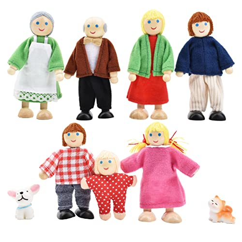 PUCKWAY Casa de muñecas de madera, personas con gato y perro, juego de figuras de muñecas Happy Family para casa de muñecas, accesorios de regalo