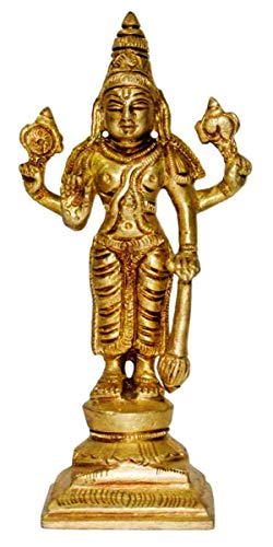 purpledip latón estatua Señor Vishnu: Dios Hindú Idol Escultura Casa templo decoración regalo (11033)