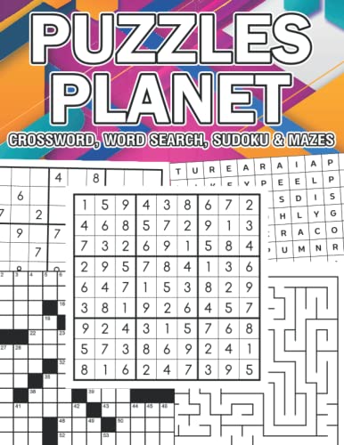 Puzzles Planet: Crossword, Word Search, Sudoku, and Mazes: With Solutions: For Adults Seniors Teens Puzzle Lovers: Large Print