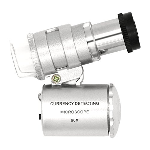QiCheng&LYS Lupa Tricomas, Microscopio de Bolsillo, Mini 60X Lupa con Microscopio de Bolsillo LED aAjustable con Detección de Moneda