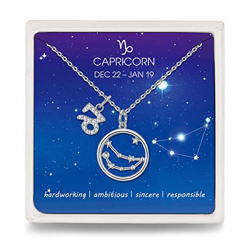 Qings Capricornio Collar Delicado Constelación del Zodiaco Plata de Ley 925 Colgante Collar para Mujer y Niñas