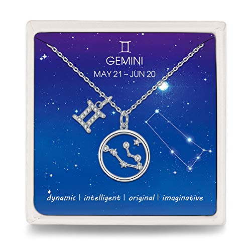 Qings Géminis Colgante Geminis Collar Astrología Zodiacal Horóscopo Signos Símbolo para Mujer Plata Esterlina 925 Collares