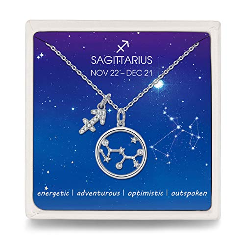 Qings Sagitario Collar Constelaciones Horoscopo Plata Colgante Collar Creativo niña joyería Regalos
