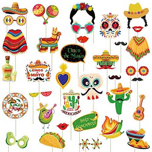 Qpout 35pcs México Accesorios de Fotomatón de Fiesta Divertida Decoración de la Fiesta de Carnaval Mexicano para el Día de los Muertos Selfie Party Suministros Fiesta Temática Mexicana