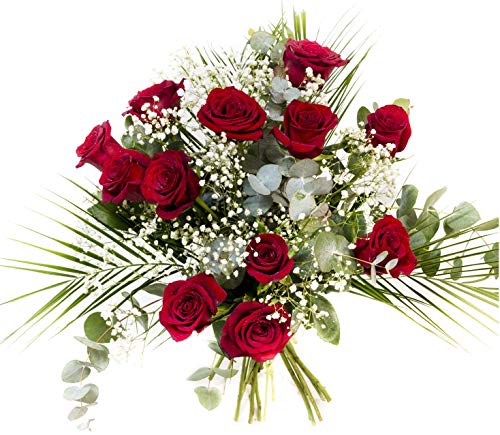 RAMO DE 12 ROSAS rojas NATURALES - ENTREGA EN 24 HORAS - Flores Frescas - SAN VALENTÍN - Aniversario