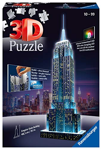Ravensburger - 3D Puzzle Empire State Building Night Edition con Luces, 216 Piezas, 8+ Años