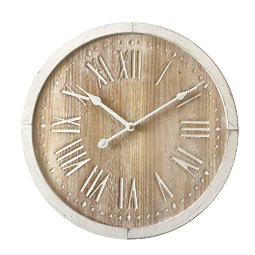 Rebecca Mobili Reloj De Pared, Relojes Estilo Retro, Blanco Marrón Claro, Madera MDF, Números Romanos, para Regalo - Medidas: 40 x 40 x 4,5 cm (AxANxFON) - Art. RE6463