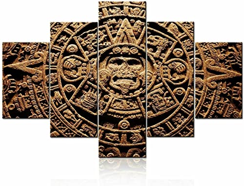 REFGJ Cuadro En Lienzocalendario Azteca Cultura Maya Impresión Pintura Decoración Canvas 5 Pieza Mural Moderno Decor Hogareña Cuadros De Lienzo