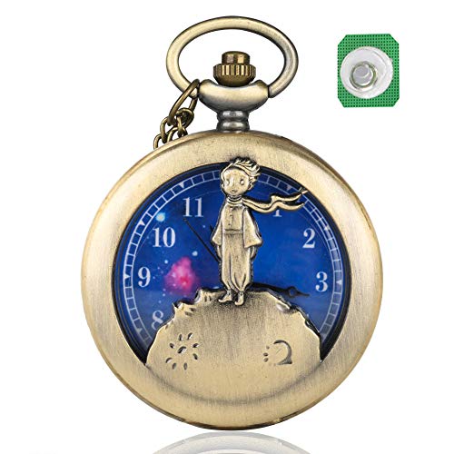 Reloj de bolsillo de cuarzo con diseño de Principito para hombre, esfera de planeta azul, reloj de bolsillo, regalo