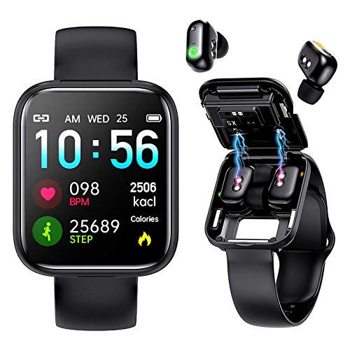 Reloj inteligente con auriculares Bluetooth, auriculares inalámbricos, rastreador de ejercicios, reloj 2 en 1, pulsera deportiva impermeable Ip67 con música para dormir, monitor de frecuencia cardíaca