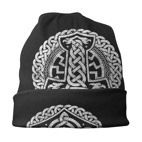 REPALY Mitología Nórdica Mjolnir Totem Bonnet Hat, Slouchy Jersey Vintage de Punto Sombreros para Hombres Mujeres, Regalos para Amantes de los Vikingos (Color : Thor's Hammer A, Size : One Size)