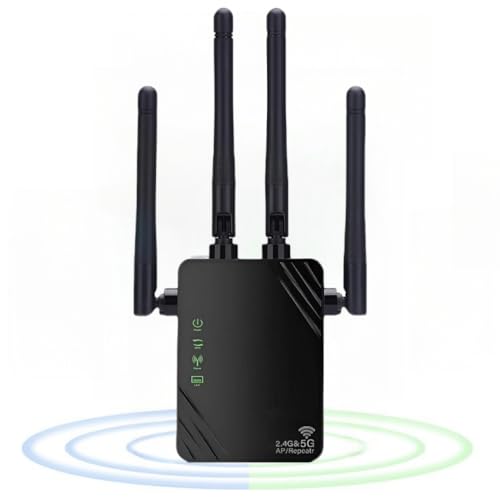 Repetidor WiFi,Amplificador WiFi 1200Mbps Dual Band 2.4G / 5G, Amplificador señal WiFi, 2 Puertos LAN ，4 Antenas，Extensores WiFi ，para el hogar y la Oficina,repetidores/routers/Ap