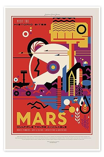 Retro Space Travel - Marte pósters para la pared de NASA Cuadros decoración para cualquier habitación 90 x 130 cm Colorido Planetas Láminas decorativas