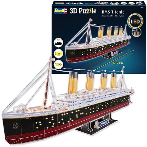 Revell 3D Puzzle- Probablemente el Barco más Famoso del Mundo, RMS Titanic con iluminación LED Schiff Descubre 3D, diversión para jóvenes y Mayores, Color Coloreado (154)