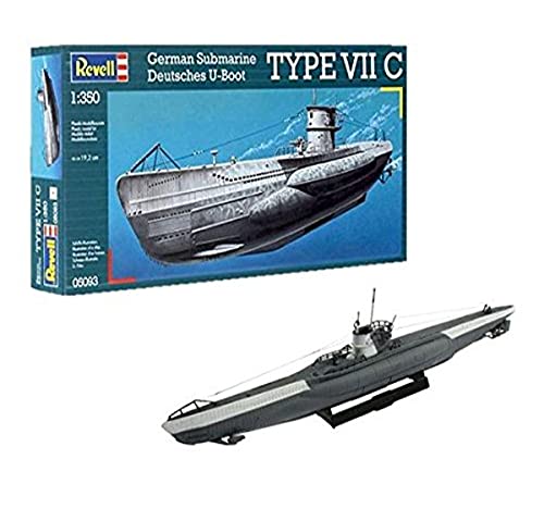 Revell- German Type VII C Ship Maqueta Submarino, 10+ Años, 19,2cm de Largo (05093)