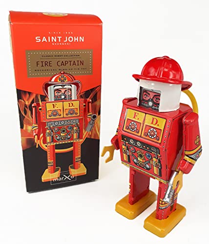 Robot Decorativo Multicolor de Hojalata Capitán Fuego. Robots a Cuerda. Coleccionable. Regalos Originales. Detalles para Cumpleaños. Navidad y Reyes. PR