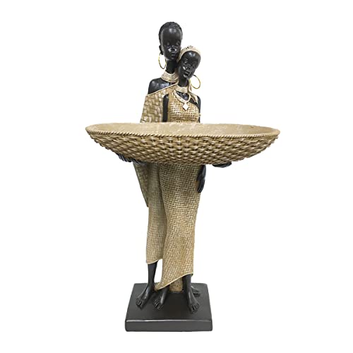ROCKING GIFTS Figura Decorativa de Resina Pareja AFRICANOS con Cesta, 20x36 cm, vaciabolsillos, Decoracion etnica