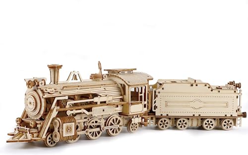 RoWood Puzzle 3D Locomotora de Vapor de Madera – Puzzle de Madera – DIY Modelo de Ferrocarril para Adultos y Niños – Regalos para Hombres y Mujeres