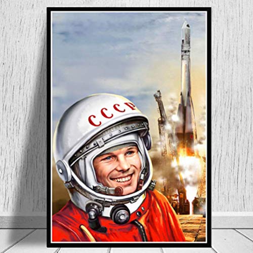 RUIYANMQ Héroes del Espacio Yuri Gagarin Pósters y Impresiones Murales de Arte de Pared para Sala de Estar Decoración Casera Vintage Mk48Zw 40X60Cm Sin Marco
