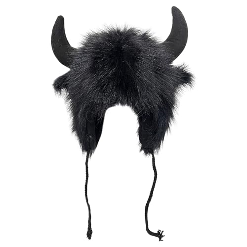 Rurbeder Sombrero de bisonte | Gorro de cuerno de felpa cálido,Gorros con orejas esponjosas para Halloween, regalo para hombres y mujeres para animales, cosplay, festivales, fiestas temáticas