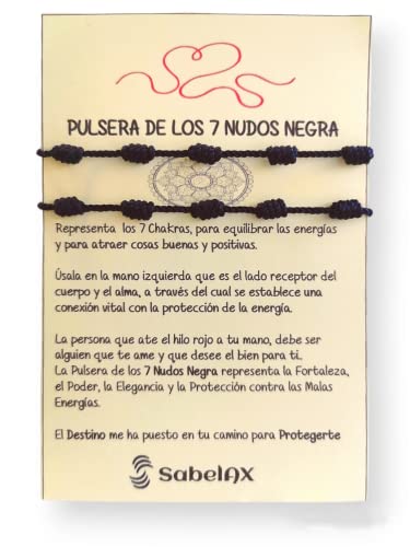 SabelAX Pulsera 7 Nudos - Amuletos de la Buena Suerte y Proteccion de Mal de Ojo - Pulsera Hilo Negro Unisex para Mujer y Hombre - Para Parejas