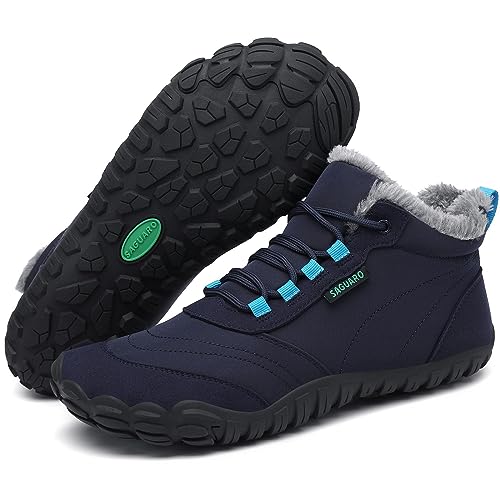 SAGUARO Barefoot Botas Hombre Invierno Botines Invierno Mujer Cálido Zapatos de Trail Running Resistente al Agua Botas Nieve Outdoor Zapatos Montaña Azul Oscuro, Gr.41 EU