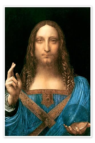 Salvator Mundi pósters para la pared de Leonardo da Vinci Cuadros decoración para cualquier habitación 40 x 60 cm Azul Jesucristo Láminas decorativas